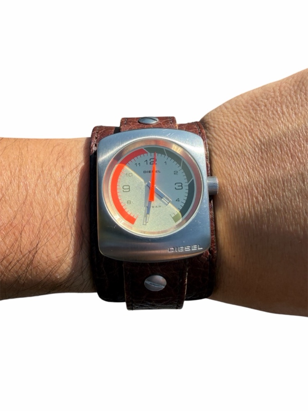 Diesel Square Steel Case DZ2022 Mens Brown Leather Band RARE “Alex Karev”